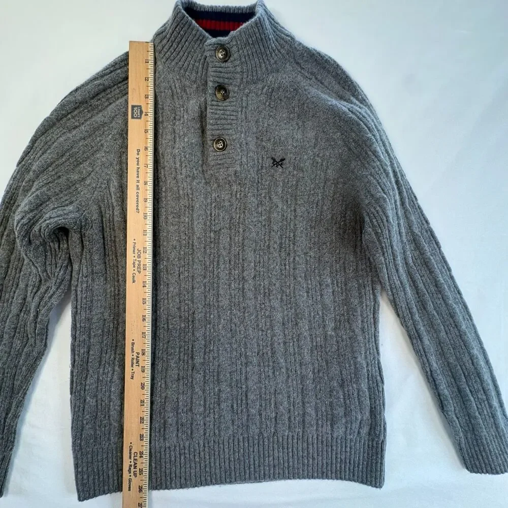 Crew Clothing Co. Men's Mock Neck Button Henley Sweater Ribbed Gray Size Large